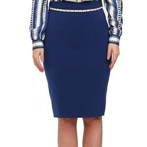 NAVY PENCIL SKIRT WITH  CHAIN HALF BELT